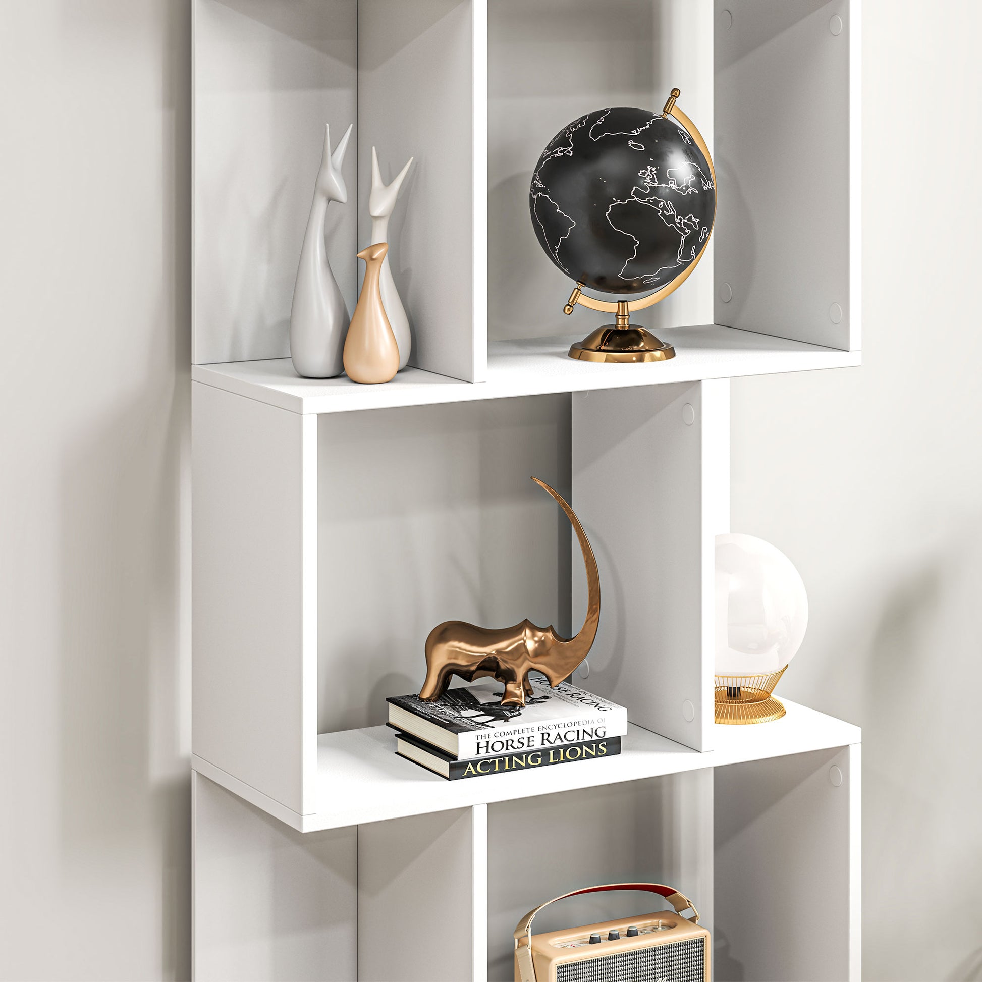 5-Tier Divided Bookshelf, Space-Saving S-Shaped Wooden Bookcase Divider for Living Room, Bedroom, and Office, 60x24x184.5 cm, White