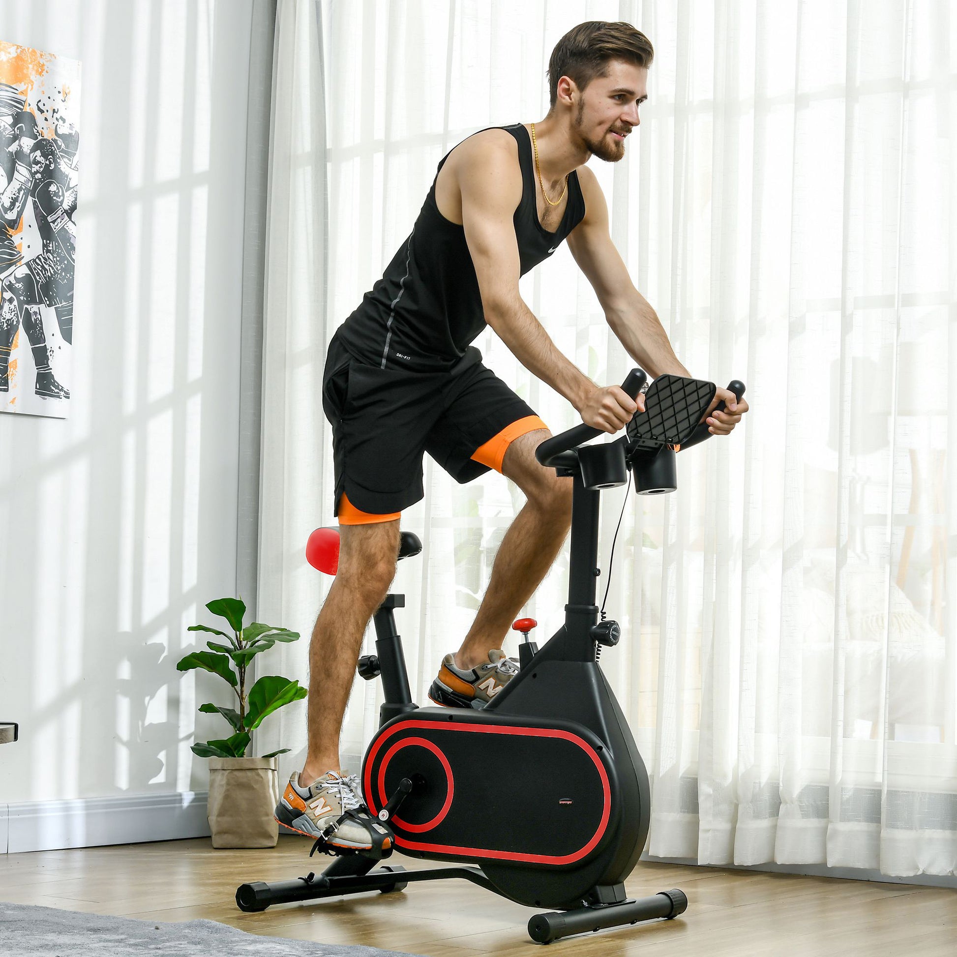 SPORTNOW Exercise Bike Stationary Bike with 4 kg Flywheel Adjustable Resistance LED Display Silent Adjustable Seat and Cup Holder Load 120 kg for Home Gym Black and Red