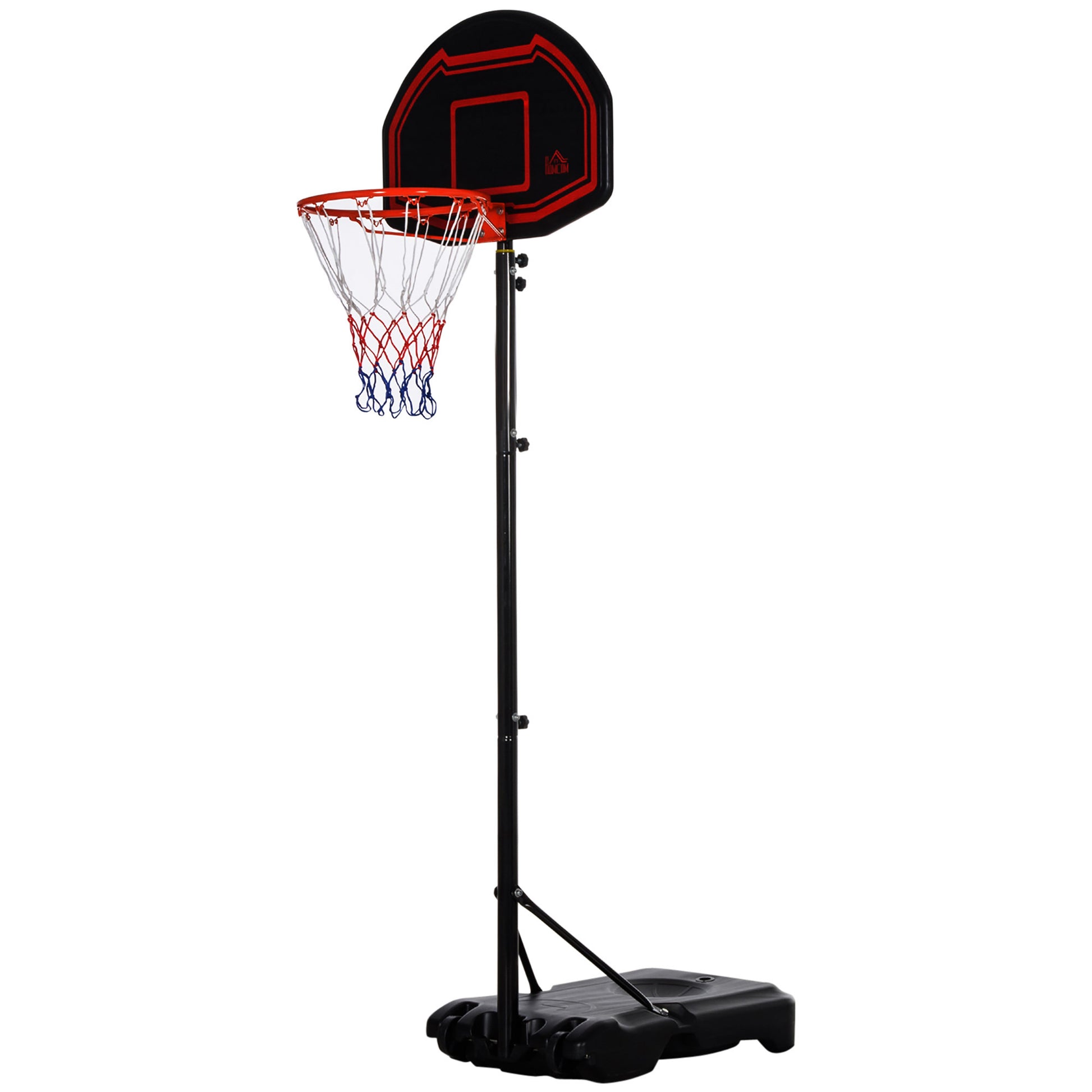 Outdoor Basketball Hoop with Pole, Panel, Weighted Base on Wheels Adjustable Height 2.1-2.6m (Hoop) - Black and Red