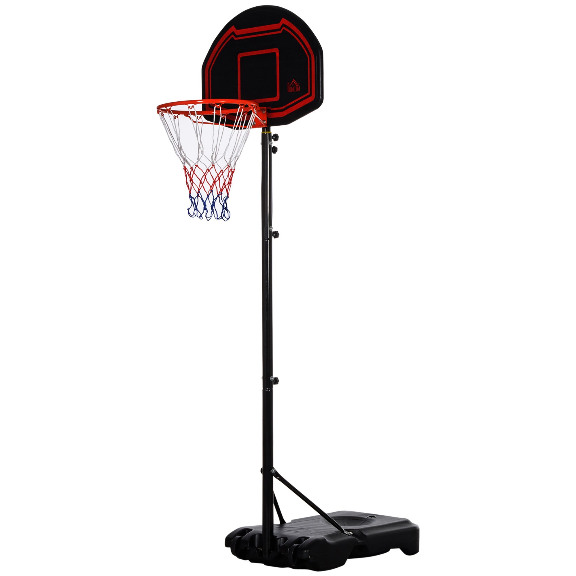 Outdoor Basketball Hoop with Pole, Panel, Weighted Base on Wheels Adjustable Height 2.1-2.6m (Hoop) - Black and Red