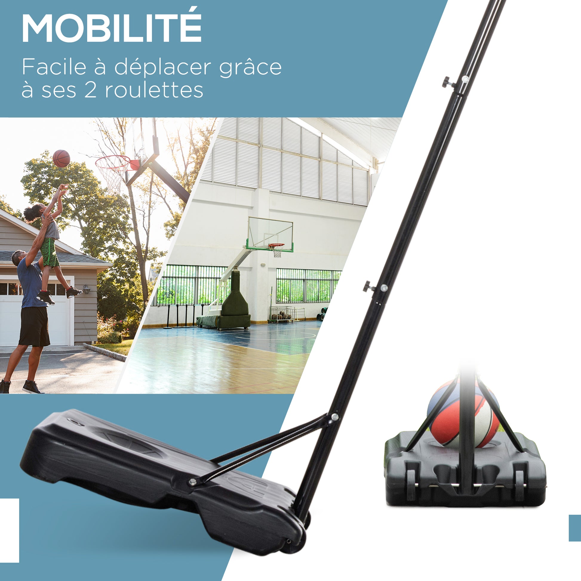 Outdoor Basketball Hoop with Pole, Panel, Weighted Base on Wheels Adjustable Height 2.1-2.6m (Hoop) - Black and Red