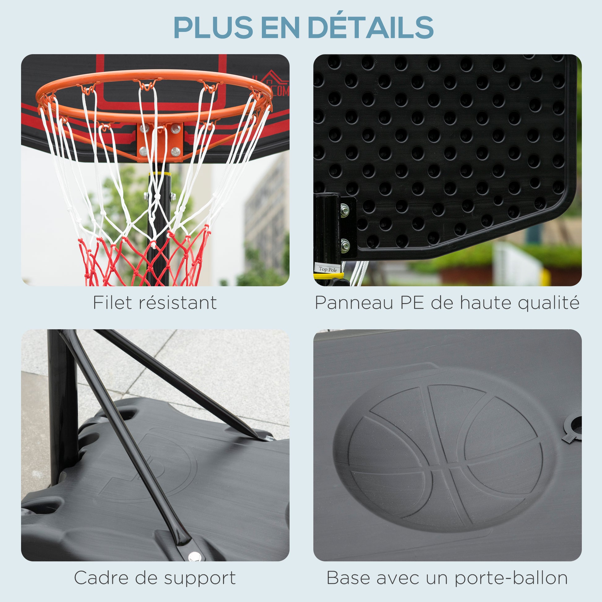 Outdoor Basketball Hoop with Pole, Panel, Weighted Base on Wheels Adjustable Height 2.1-2.6m (Hoop) - Black and Red