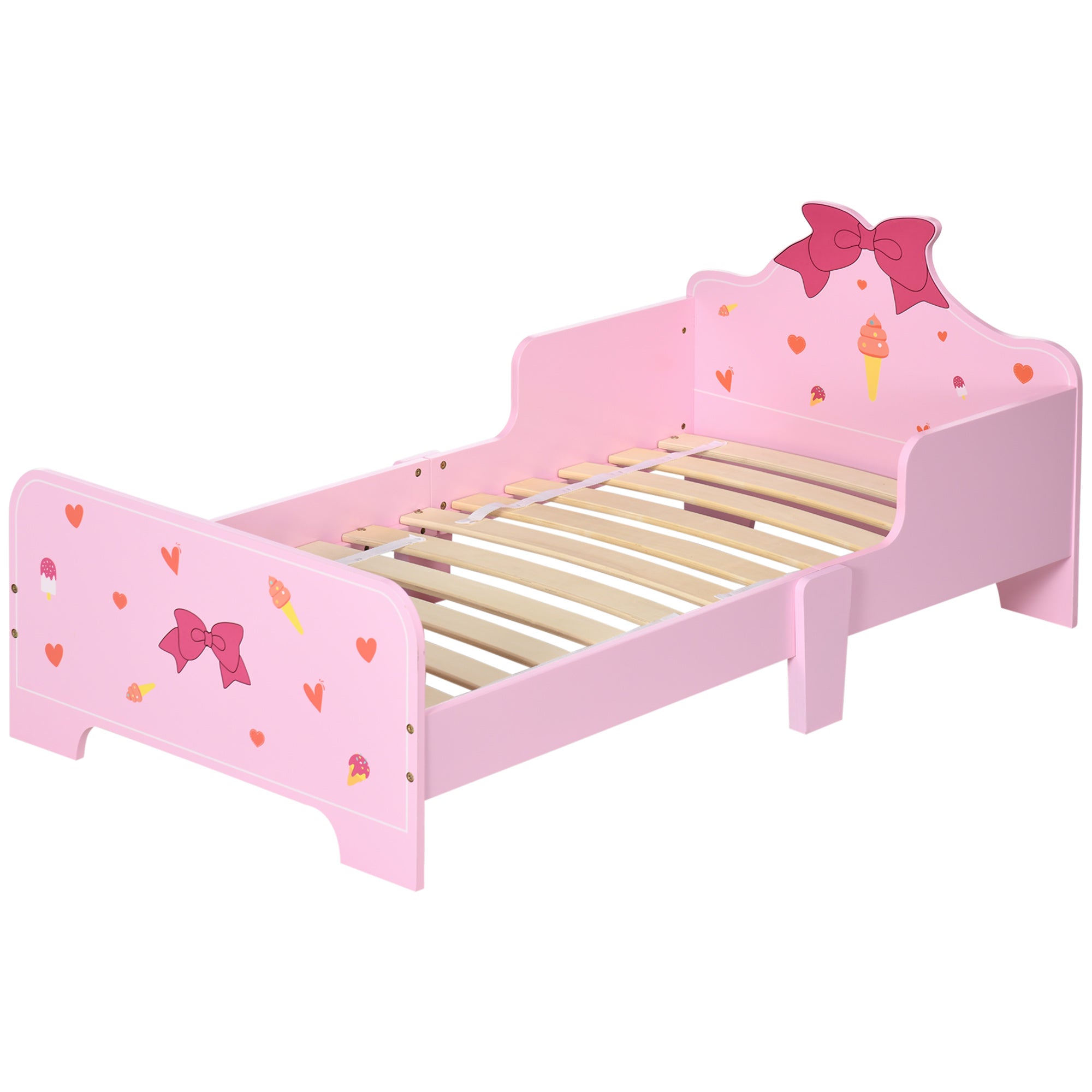 ZONEKIZ Wooden Children's Bed 143x74x59 cm Bed for Kids 3-6 Years with Protection Rails Max Load 80 kg Modern Pink Bedroom Furniture