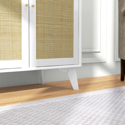 Low Sideboard, Storage Cabinet, Bohemian Design, Double Doors with 2 Levels, Kitchen Buffet with Rattan Front, 80 x 40 x 85 cm, White
