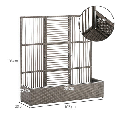 Planter with Trellis Raised Planter Stand for Plants with Trellis Rectangular Flower Box in Woven PE Resin and Steel dim. 103L x 29W x 103H cm Gray