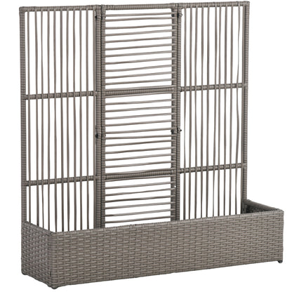 Planter with Trellis Raised Planter Stand for Plants with Trellis Rectangular Flower Box in Woven PE Resin and Steel dim. 103L x 29W x 103H cm Gray
