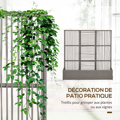 Planter with Trellis Raised Planter Stand for Plants with Trellis Rectangular Flower Box in Woven PE Resin and Steel dim. 103L x 29W x 103H cm Gray