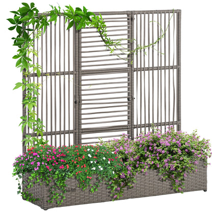 Planter with Trellis Raised Planter Stand for Plants with Trellis Rectangular Flower Box in Woven PE Resin and Steel dim. 103L x 29W x 103H cm Gray