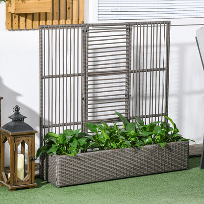 Planter with Trellis Raised Planter Stand for Plants with Trellis Rectangular Flower Box in Woven PE Resin and Steel dim. 103L x 29W x 103H cm Gray