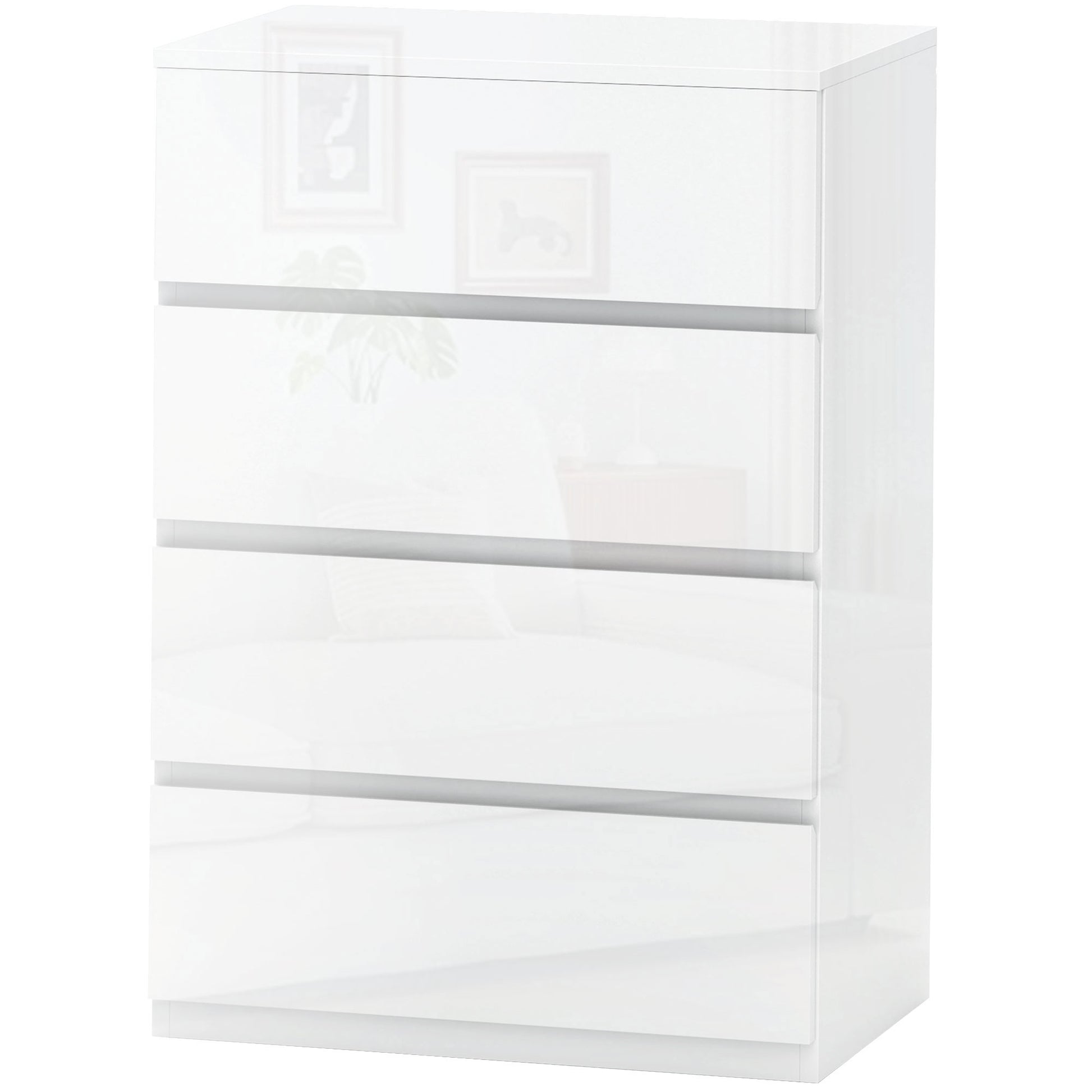 4-Drawer Chest Modern Bedroom Chest with Anti-tip Design Dresser for Living Room Hallway 55x33x80 cm Bright White