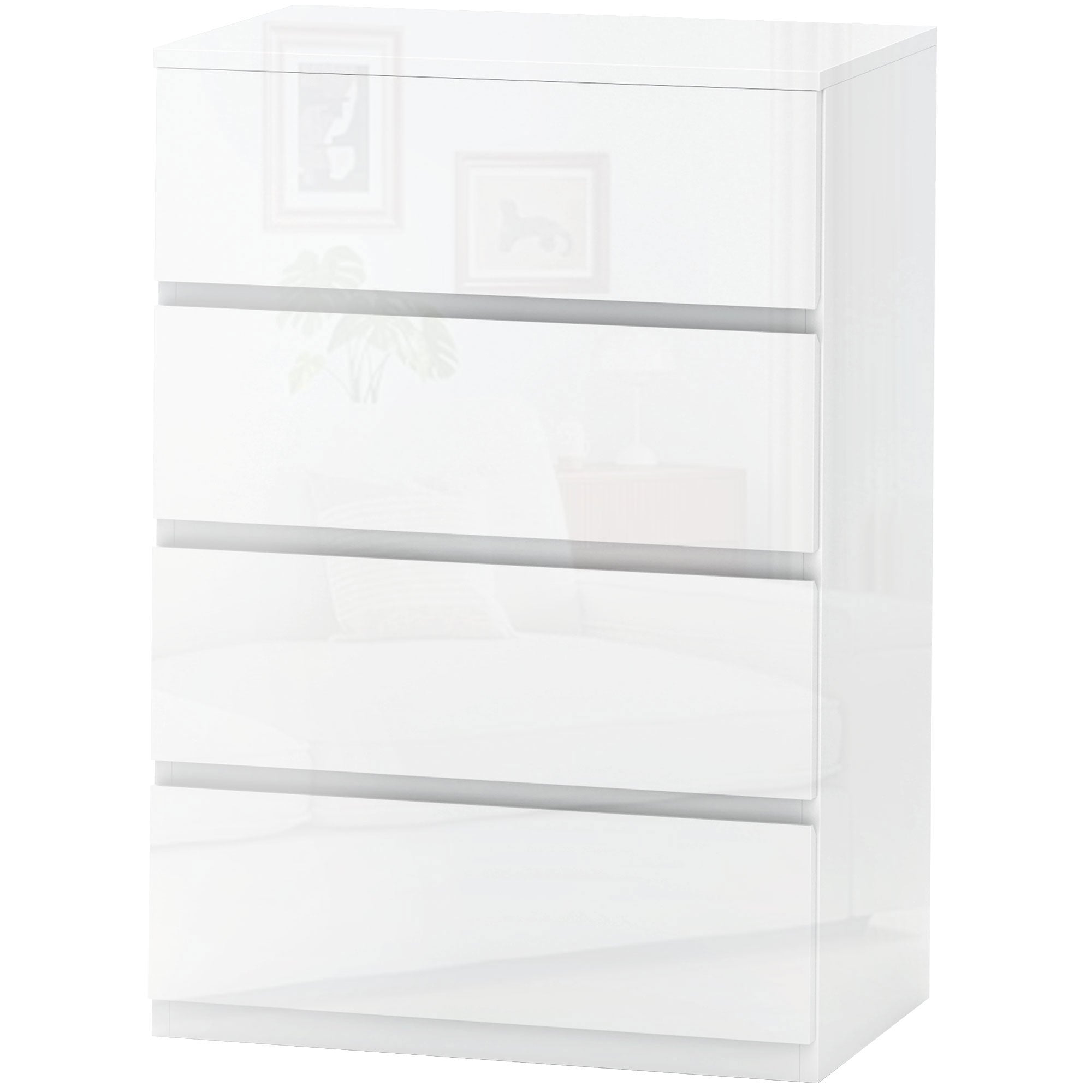 4-Drawer Chest Modern Bedroom Chest with Anti-tip Design Dresser for Living Room Hallway 55x33x80 cm Bright White