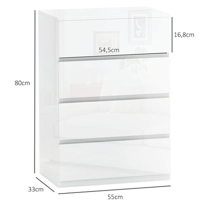 4-Drawer Chest Modern Bedroom Chest with Anti-tip Design Dresser for Living Room Hallway 55x33x80 cm Bright White