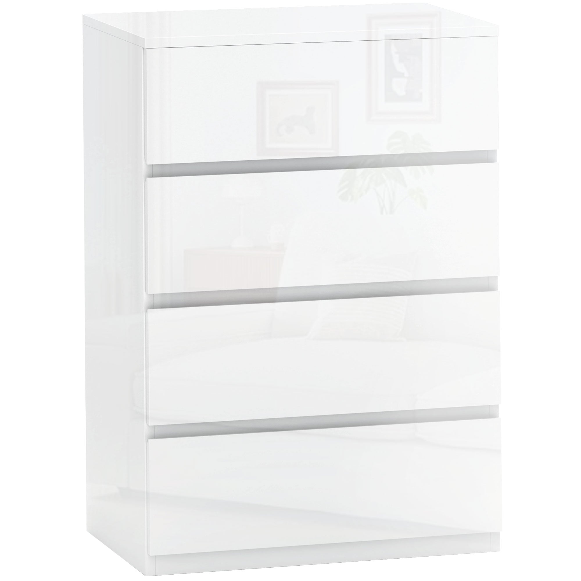 4-Drawer Chest Modern Bedroom Chest with Anti-tip Design Dresser for Living Room Hallway 55x33x80 cm Bright White