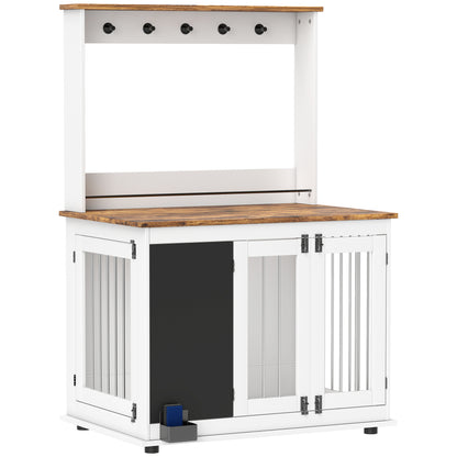 Dog Crate for Home, Dog Box with 3 Doors, Toy Storage Shelf, Dog House with Hooks, Chalkboard, Eraser, for Large Dogs, White