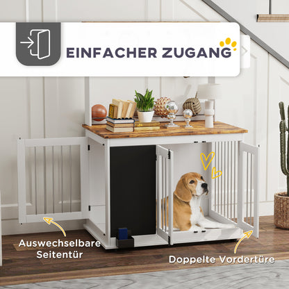 Dog Crate for Home, Dog Box with 3 Doors, Toy Storage Shelf, Dog House with Hooks, Chalkboard, Eraser, for Large Dogs, White