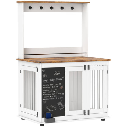 Dog Crate for Home, Dog Box with 3 Doors, Toy Storage Shelf, Dog House with Hooks, Chalkboard, Eraser, for Large Dogs, White
