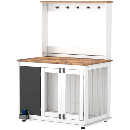 Dog Crate for Home, Dog Box with 3 Doors, Toy Storage Shelf, Dog House with Hooks, Chalkboard, Eraser, for Large Dogs, White