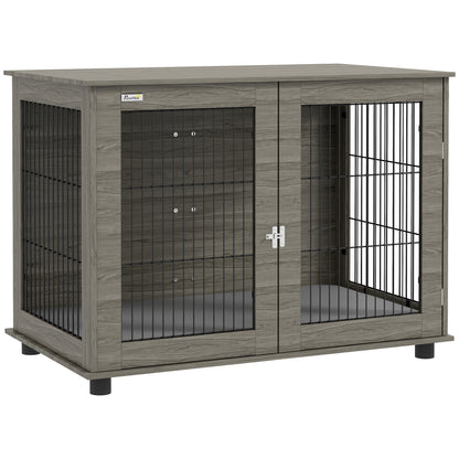 Indoor Dog Cage, Side Table, 100 x 60 x 73.5 cm, dog kennel up to 30 kg, with removable cushion and lockable door, easy assembly, gray
