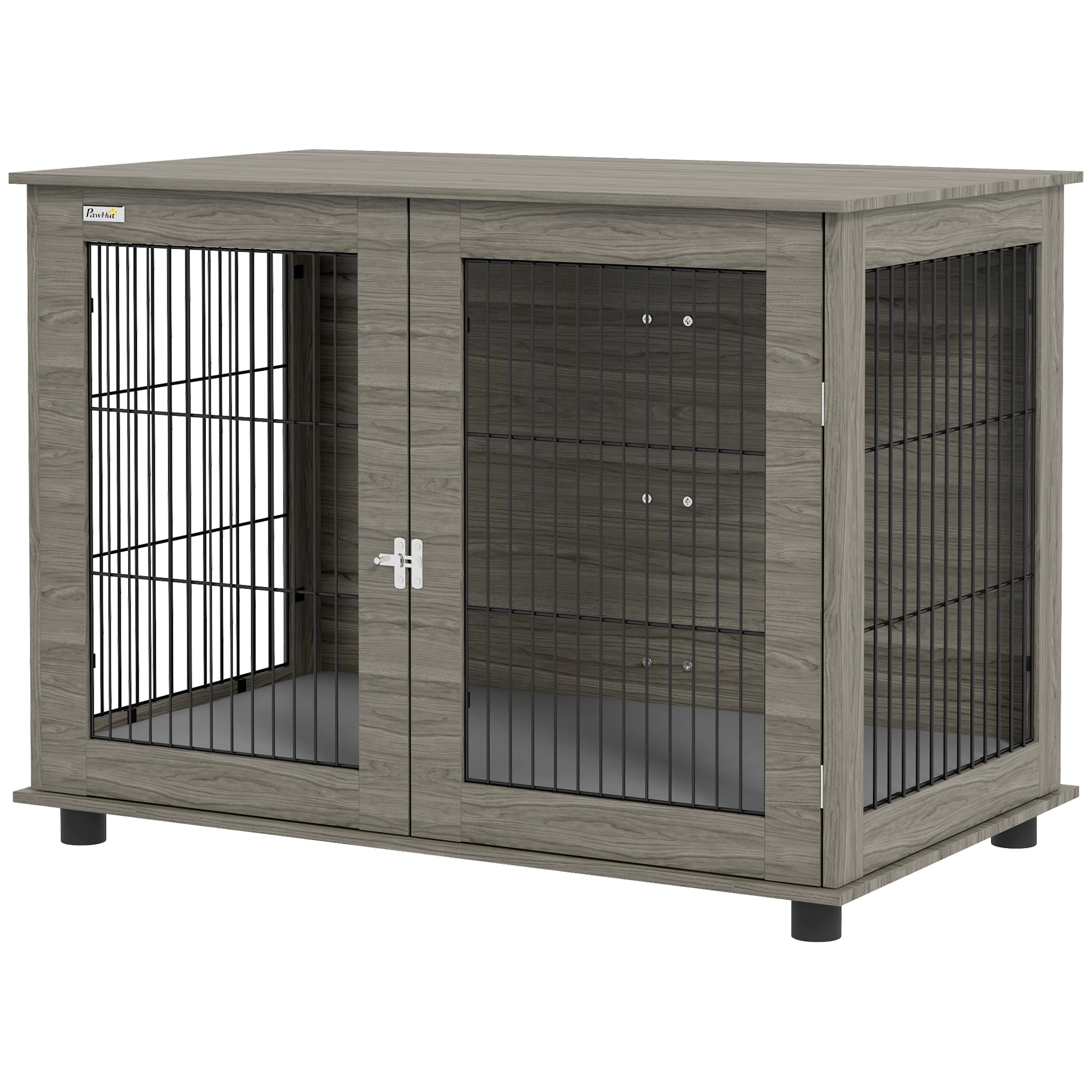 Indoor Dog Cage, Side Table, 100 x 60 x 73.5 cm, dog kennel up to 30 kg, with removable cushion and lockable door, easy assembly, gray