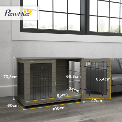 Indoor Dog Cage, Side Table, 100 x 60 x 73.5 cm, dog kennel up to 30 kg, with removable cushion and lockable door, easy assembly, gray