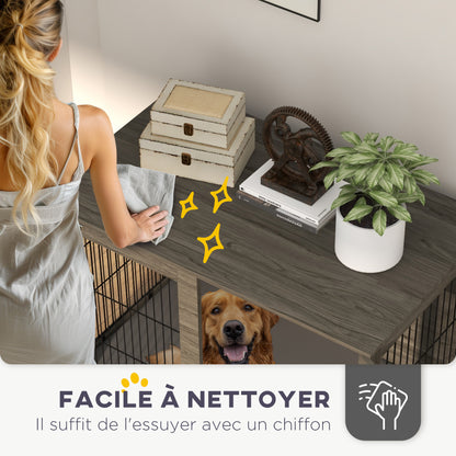 Indoor Dog Cage, Side Table, 100 x 60 x 73.5 cm, dog kennel up to 30 kg, with removable cushion and lockable door, easy assembly, gray