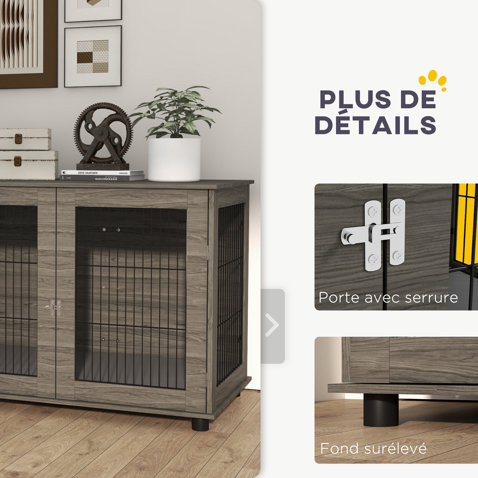 Indoor Dog Cage, Side Table, 100 x 60 x 73.5 cm, dog kennel up to 30 kg, with removable cushion and lockable door, easy assembly, gray