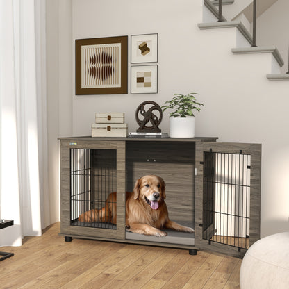 Indoor Dog Cage, Side Table, 100 x 60 x 73.5 cm, dog kennel up to 30 kg, with removable cushion and lockable door, easy assembly, gray