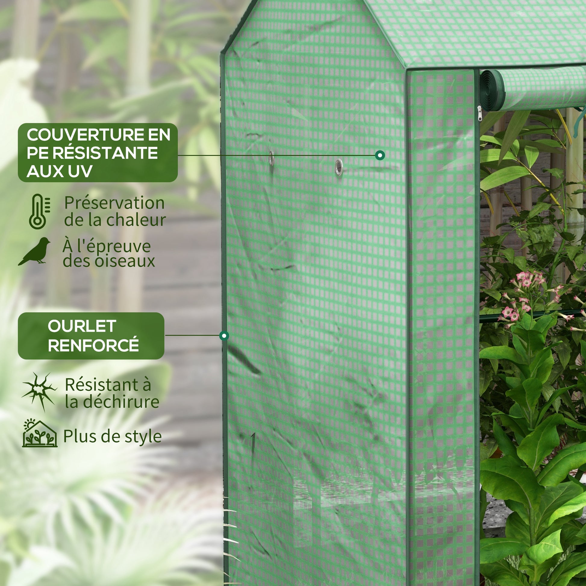 Garden Greenhouse PE, Balcony Greenhouse, Reinforced 135 g/m² Cover, Steel Frame, 2 Roll-Up Zipper Doors, for Vegetables Plants Flowers, Indoor and Outdoor, 100 x 80 x 150 cm Green