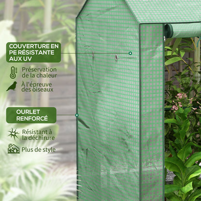 Garden Greenhouse PE, Balcony Greenhouse, Reinforced 135 g/m² Cover, Steel Frame, 2 Roll-Up Zipper Doors, for Vegetables Plants Flowers, Indoor and Outdoor, 100 x 80 x 150 cm Green