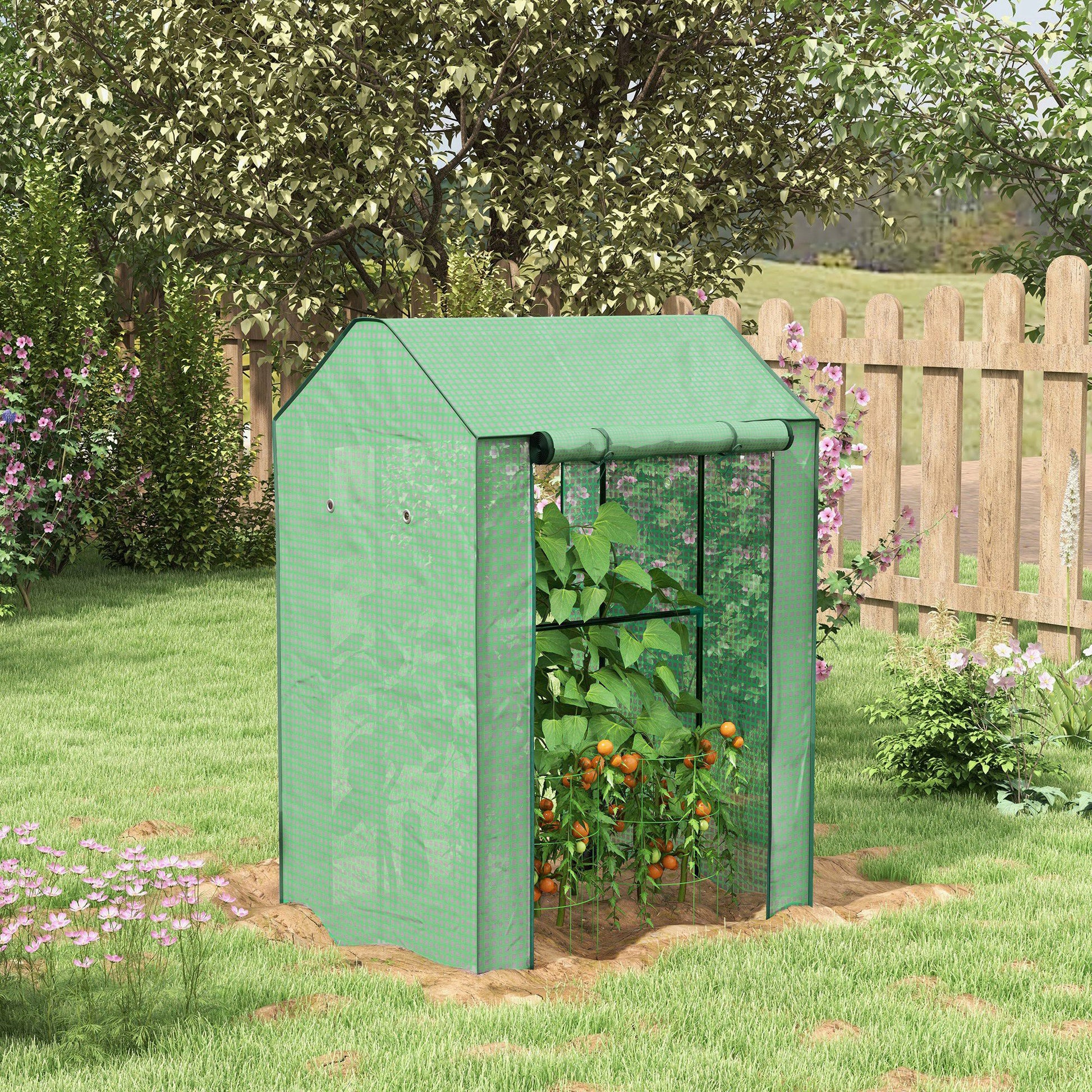 Garden Greenhouse PE, Balcony Greenhouse, Reinforced 135 g/m² Cover, Steel Frame, 2 Roll-Up Zipper Doors, for Vegetables Plants Flowers, Indoor and Outdoor, 100 x 80 x 150 cm Green