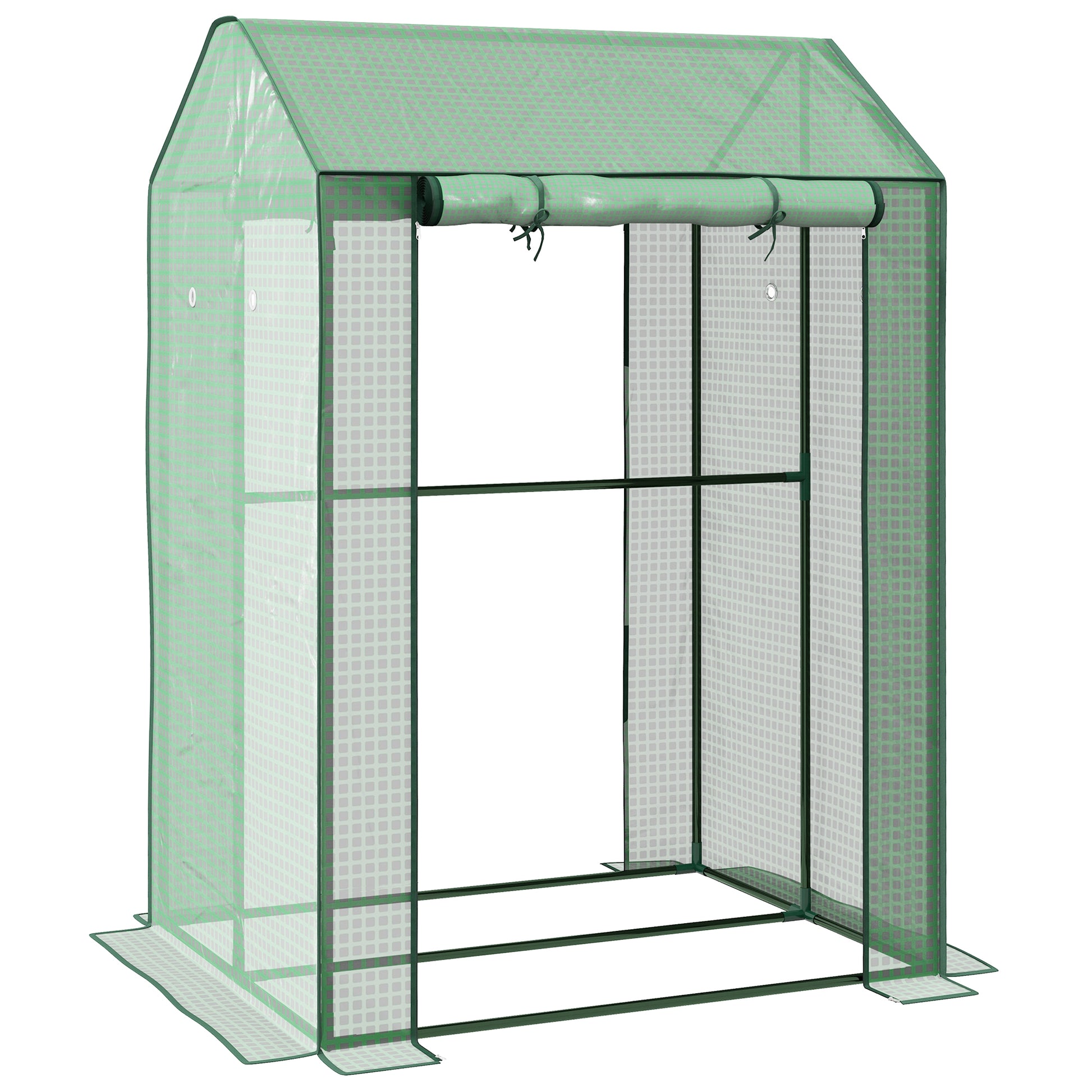 Garden Greenhouse PE, Balcony Greenhouse, Reinforced 135 g/m² Cover, Steel Frame, 2 Roll-Up Zipper Doors, for Vegetables Plants Flowers, Indoor and Outdoor, 100 x 80 x 150 cm Green