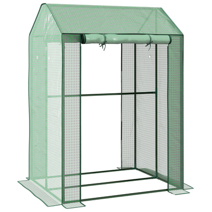 Garden Greenhouse PE, Balcony Greenhouse, Reinforced 135 g/m² Cover, Steel Frame, 2 Roll-Up Zipper Doors, for Vegetables Plants Flowers, Indoor and Outdoor, 100 x 80 x 150 cm Green