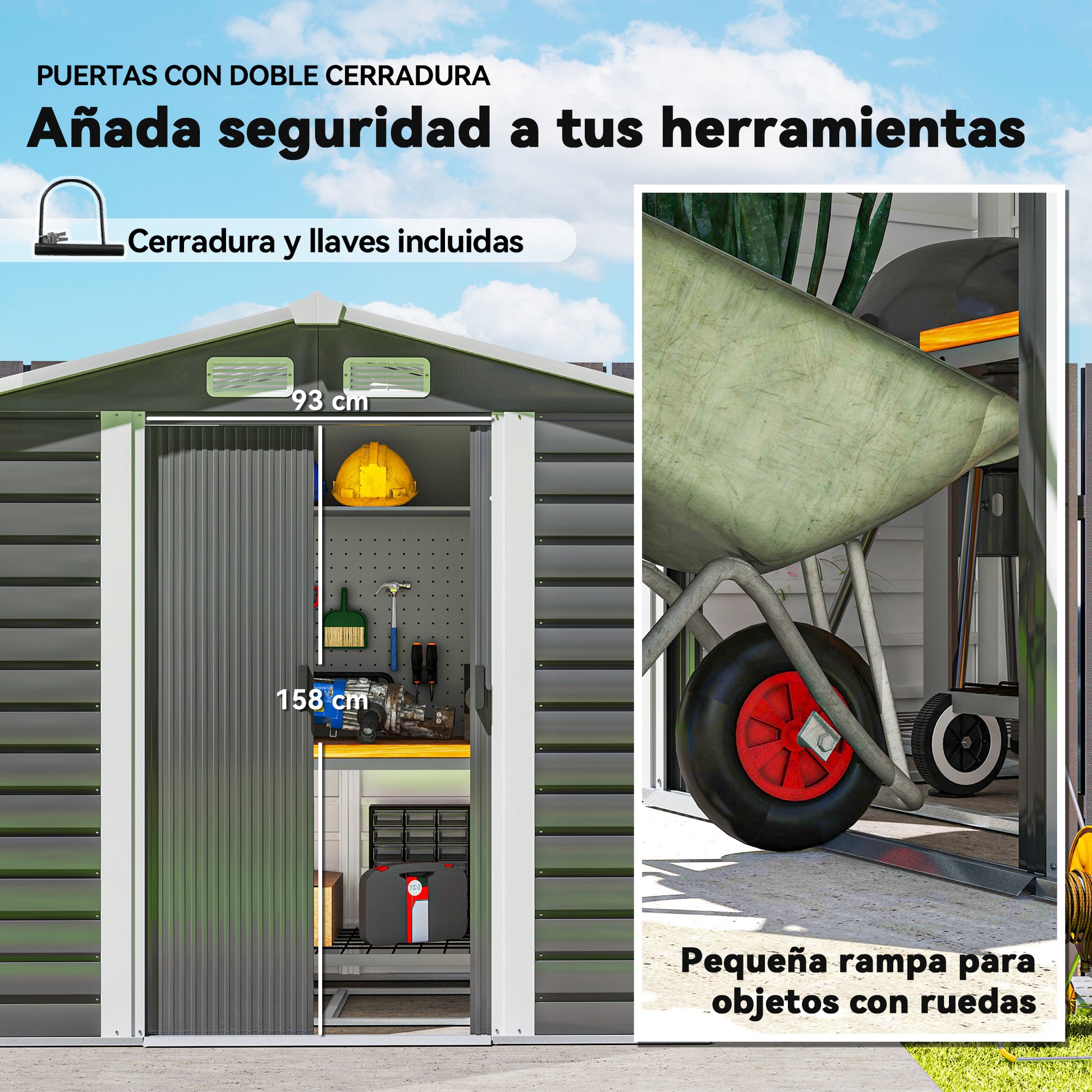 Outdoor Garden Shed 2.36m² 213x120x194 cm Exterior Garden Storage with Reinforced Base (Floor Not Included) Sliding Double Doors Padlock Windows Dark Gray