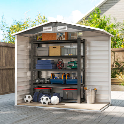 Outdoor Garden Shed 2.36m² 213x120x194 cm Exterior Garden Storage with Reinforced Base (Floor Not Included) Sliding Double Doors Padlock Windows Dark Gray