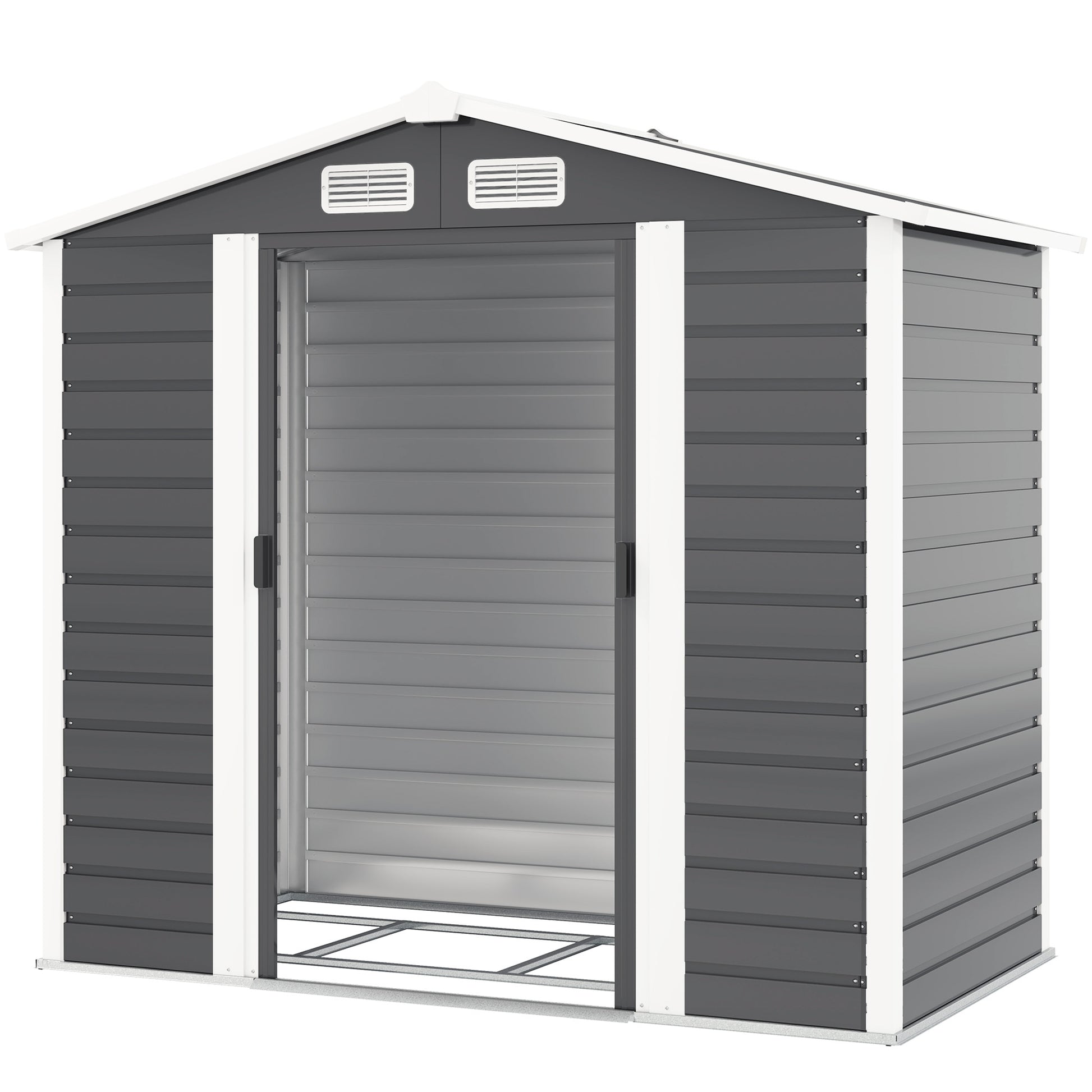 Outdoor Garden Shed 2.36m² 213x120x194 cm Exterior Garden Storage with Reinforced Base (Floor Not Included) Sliding Double Doors Padlock Windows Dark Gray