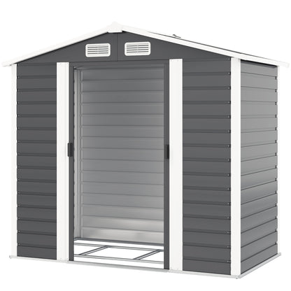 Outdoor Garden Shed 2.36m² 213x120x194 cm Exterior Garden Storage with Reinforced Base (Floor Not Included) Sliding Double Doors Padlock Windows Dark Gray