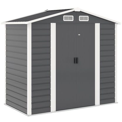 Outdoor Garden Shed 2.36m² 213x120x194 cm Exterior Garden Storage with Reinforced Base (Floor Not Included) Sliding Double Doors Padlock Windows Dark Gray