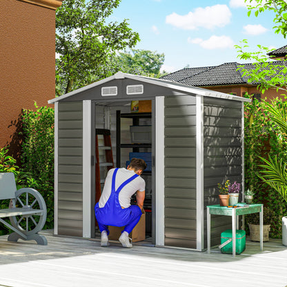 Outdoor Garden Shed 2.36m² 213x120x194 cm Exterior Garden Storage with Reinforced Base (Floor Not Included) Sliding Double Doors Padlock Windows Dark Gray