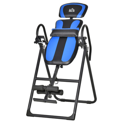 folding inversion bench gravity trainer with two movable wheels adjusted back pad metal ABS Black+Blue 132 x 71 x 145 cm