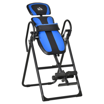 folding inversion bench gravity trainer with two movable wheels adjusted back pad metal ABS Black+Blue 132 x 71 x 145 cm