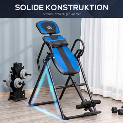 folding inversion bench gravity trainer with two movable wheels adjusted back pad metal ABS Black+Blue 132 x 71 x 145 cm