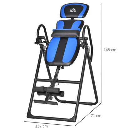 folding inversion bench gravity trainer with two movable wheels adjusted back pad metal ABS Black+Blue 132 x 71 x 145 cm