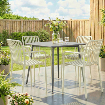 4-Pack Stackable Patio Chairs with Slatted Design & Armrests — Cream White, Ergonomic, 265 lb Capacity