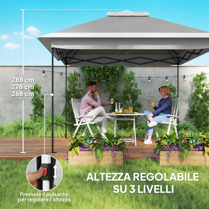 Pop Up Gazebo 3.3x3.3 m Height Adjustable on 3 Levels with Mosquito Nets, Side Panels, and Carry Bag, Outdoor Gazebo with Double Metal Roof and Oxford Fabric, Dark Grey