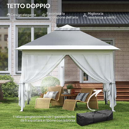 Pop Up Gazebo 3.3x3.3 m Height Adjustable on 3 Levels with Mosquito Nets, Side Panels, and Carry Bag, Outdoor Gazebo with Double Metal Roof and Oxford Fabric, Dark Grey