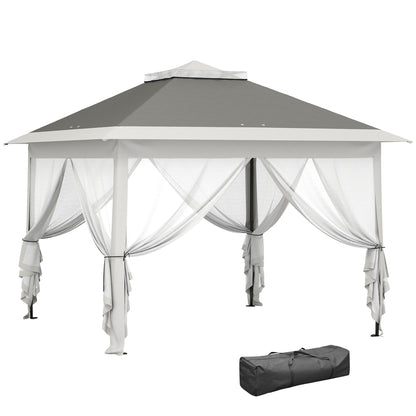 Pop Up Gazebo 3.3x3.3 m Height Adjustable on 3 Levels with Mosquito Nets, Side Panels, and Carry Bag, Outdoor Gazebo with Double Metal Roof and Oxford Fabric, Dark Grey