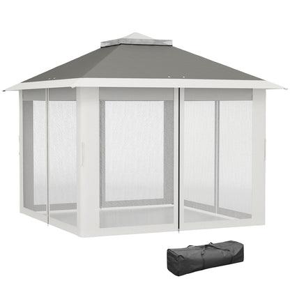 Pop Up Gazebo 3.3x3.3 m Height Adjustable on 3 Levels with Mosquito Nets, Side Panels, and Carry Bag, Outdoor Gazebo with Double Metal Roof and Oxford Fabric, Dark Grey