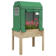 Wooden Raised Bed with Greenhouse, Plant Box, Herb Bed with Fleece, Planter for Balcony, Garden, Natural, Green, 86 x 60 x 165cm