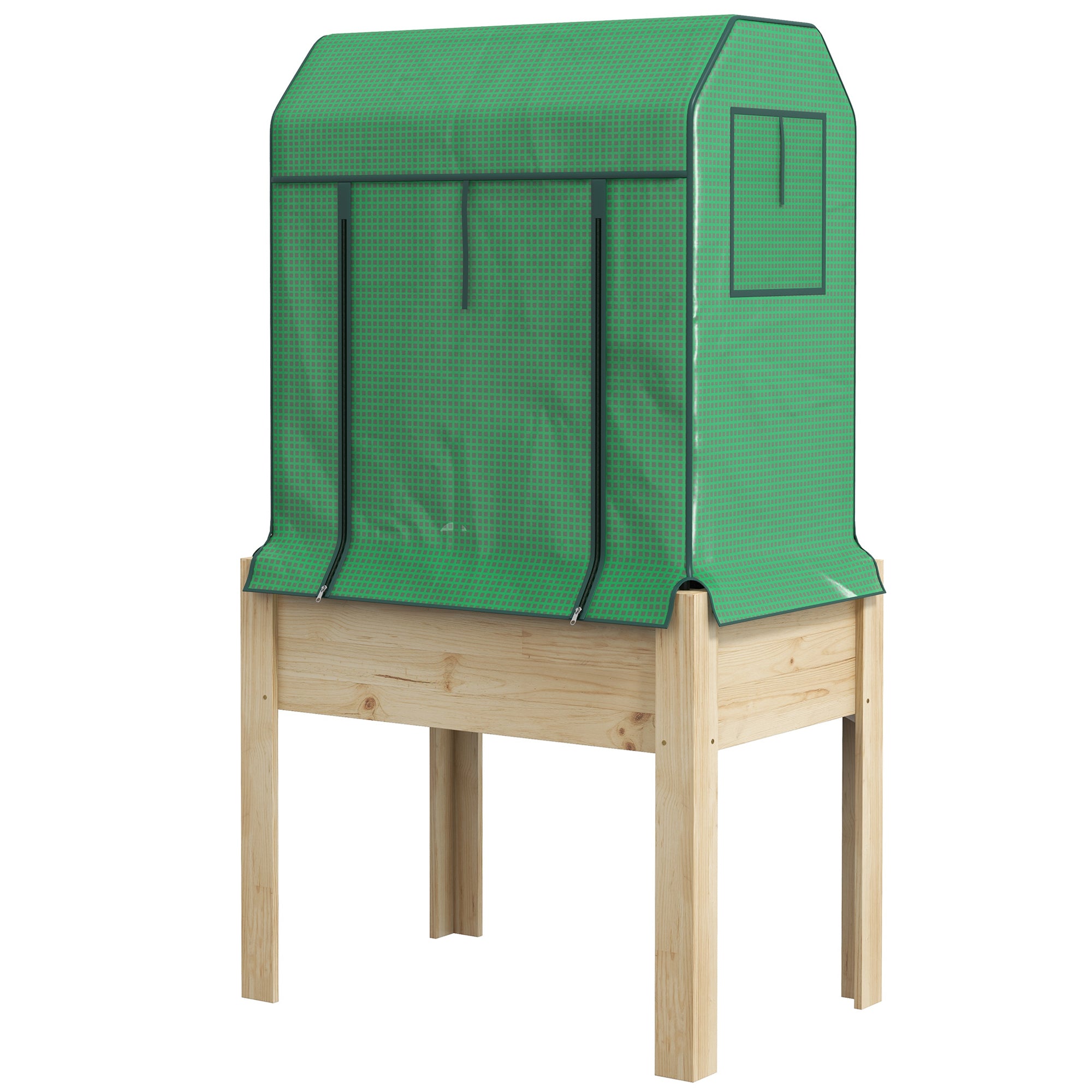 Wooden Raised Bed with Greenhouse, Plant Box, Herb Bed with Fleece, Planter for Balcony, Garden, Natural, Green, 86 x 60 x 165cm