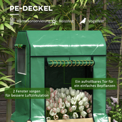 Wooden Raised Bed with Greenhouse, Plant Box, Herb Bed with Fleece, Planter for Balcony, Garden, Natural, Green, 86 x 60 x 165cm